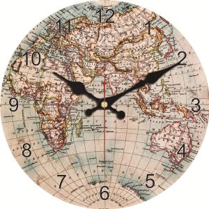 Horloge murale mappemonde en bois