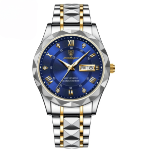 Montre Homme de Luxe en Acier Inoxydable avec Cadran Bleu